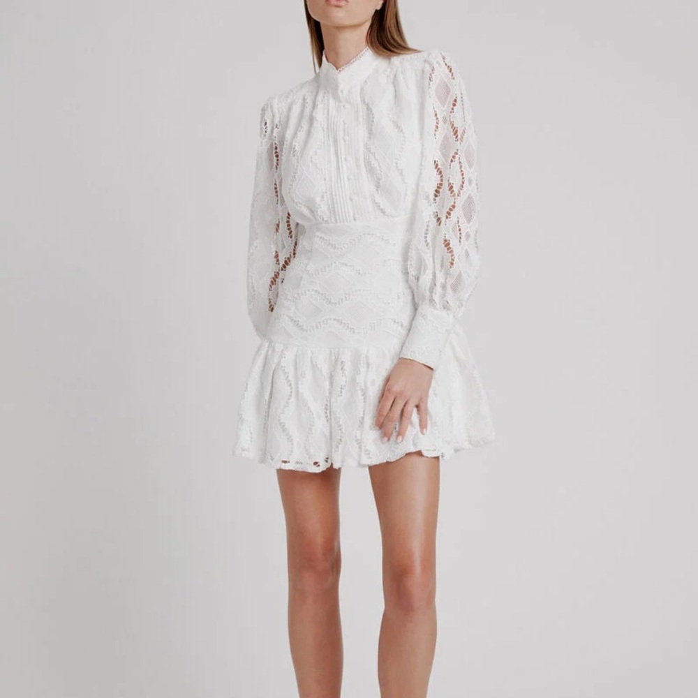 Bardot White Ruffled Tiered Long Sleeve Dress